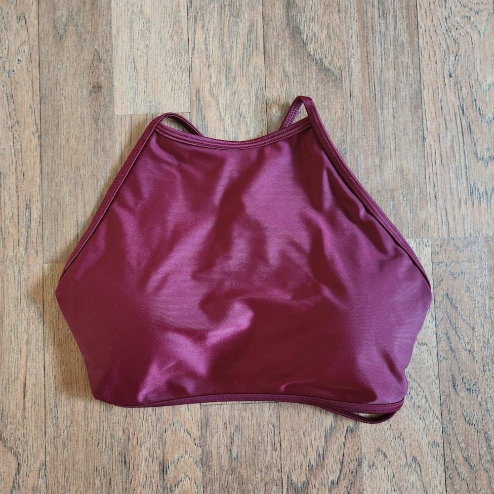 aerie High Neck Bikini Top in Deep Burgundy